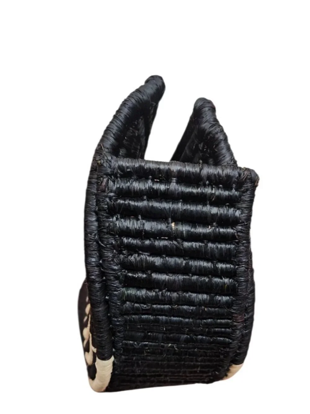 EILAF Large Half Moon Raffia Top Handle Bag Black Woven Straw Clutch Boho Design - Picture 6 of 14